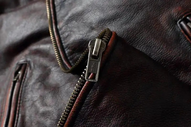 Veste style vintage en cuir de vachette véritable