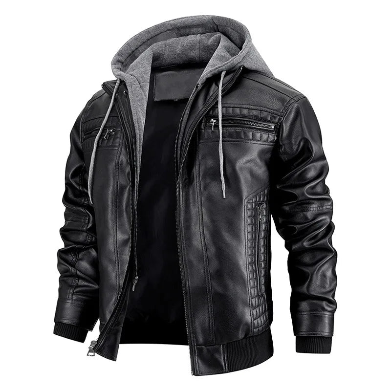 Veste en cuir à capuche homme