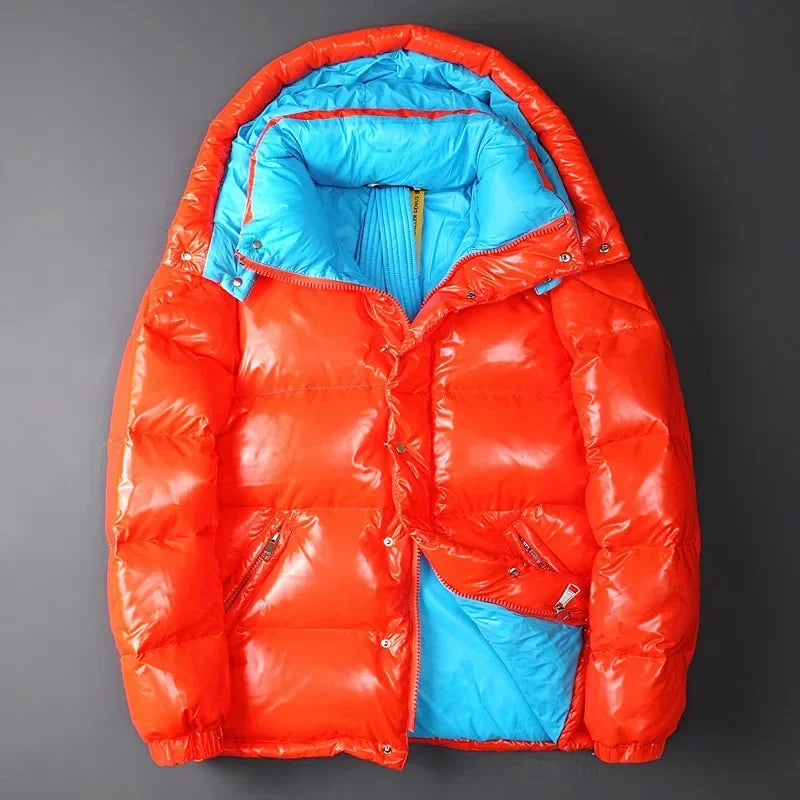 Veste doudoune noir d'hiver brillante pour homme