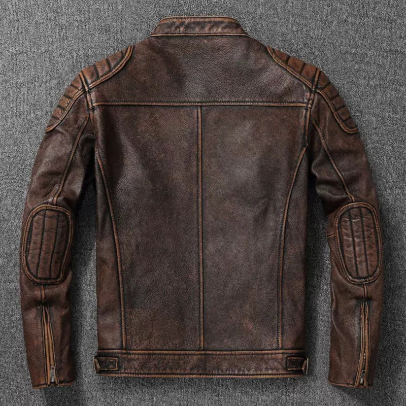 Veste style vintage en cuir de vachette véritable