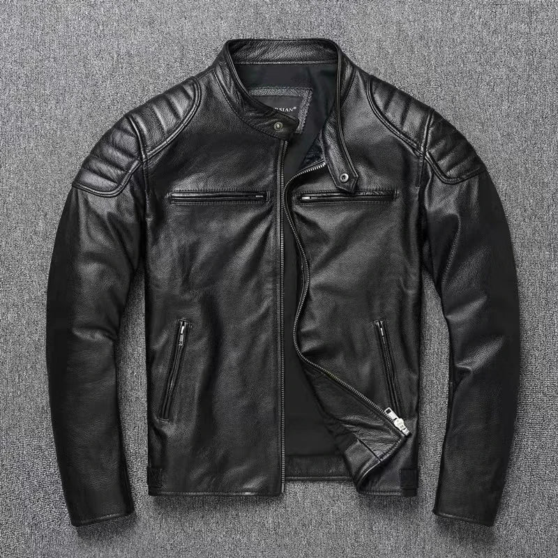 Veste style vintage en cuir de vachette véritable