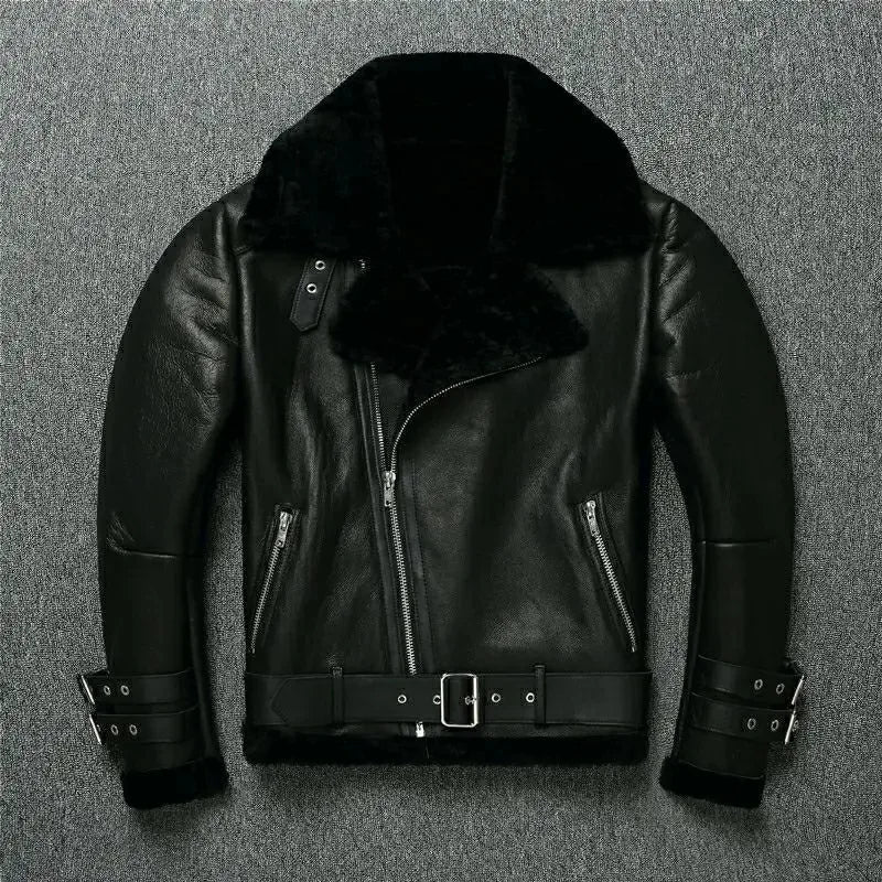 Veste en Cuir véritable à fourrure homme
