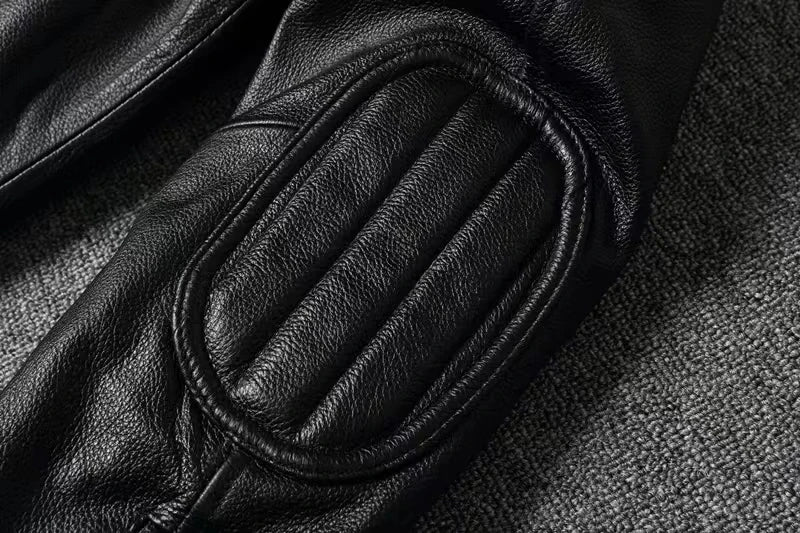 Veste style vintage en cuir de vachette véritable