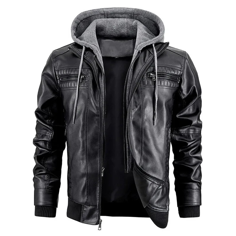 Veste en cuir à capuche homme