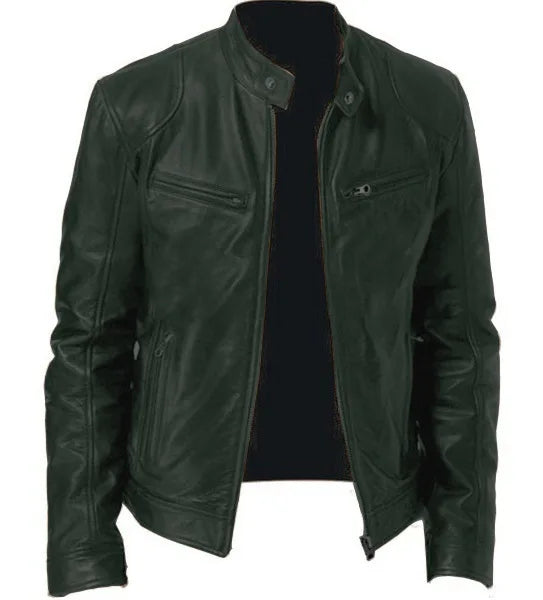 Vestes cuir biker col montant homme