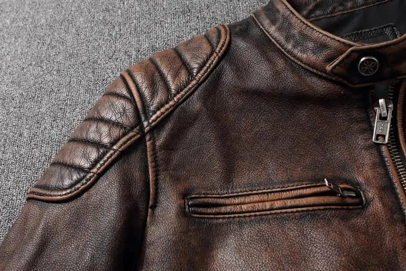Veste style vintage en cuir de vachette véritable