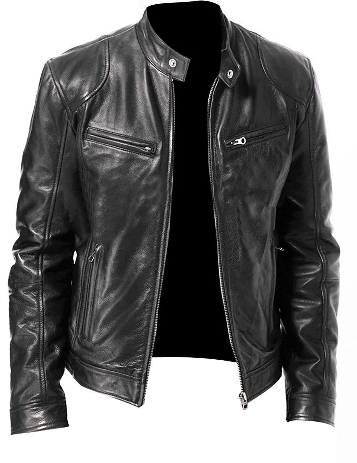 Vestes cuir biker col montant homme