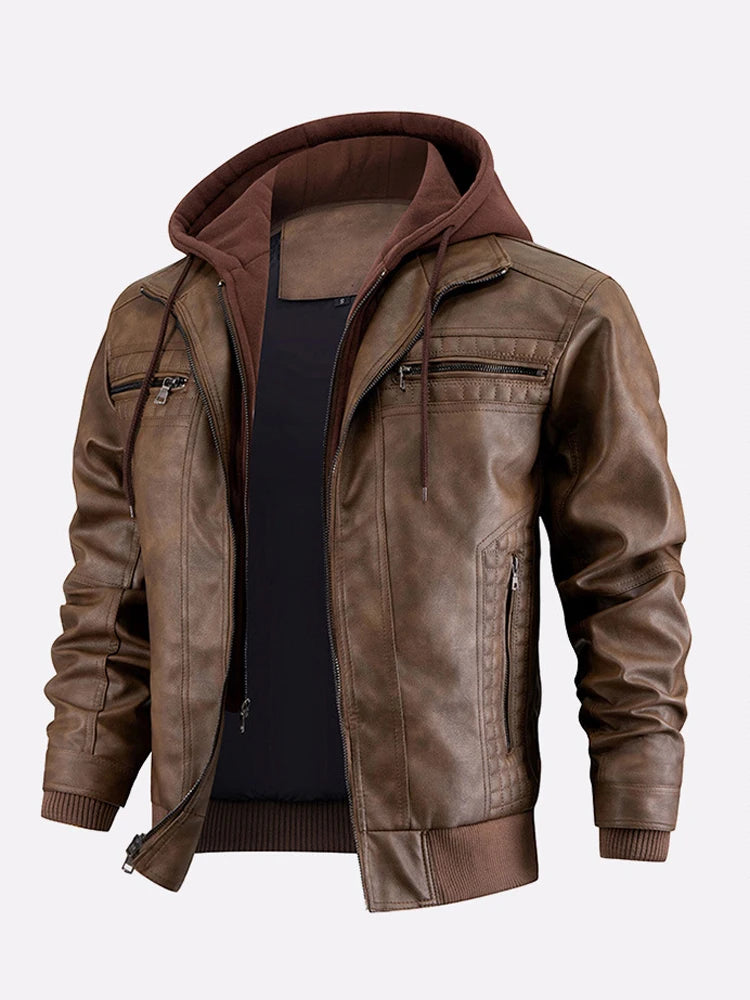 Veste en cuir à capuche homme