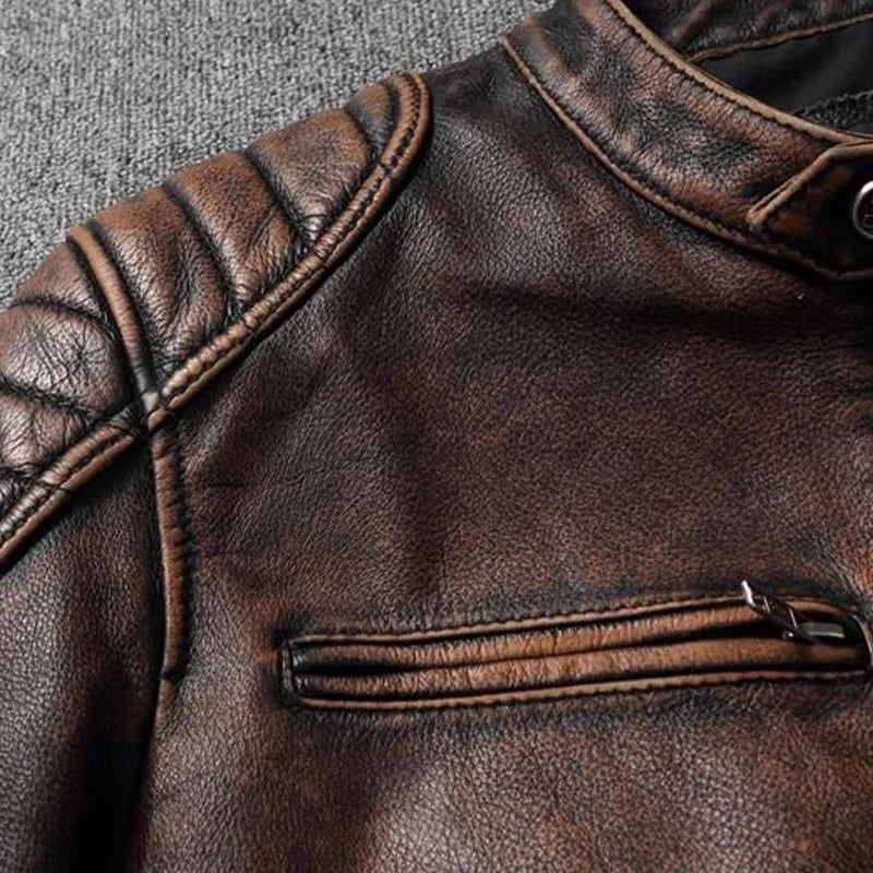 Veste style vintage en cuir de vachette véritable