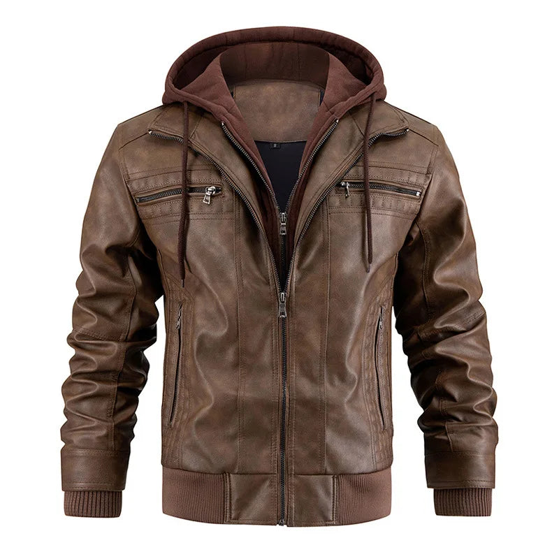 Veste en cuir à capuche homme