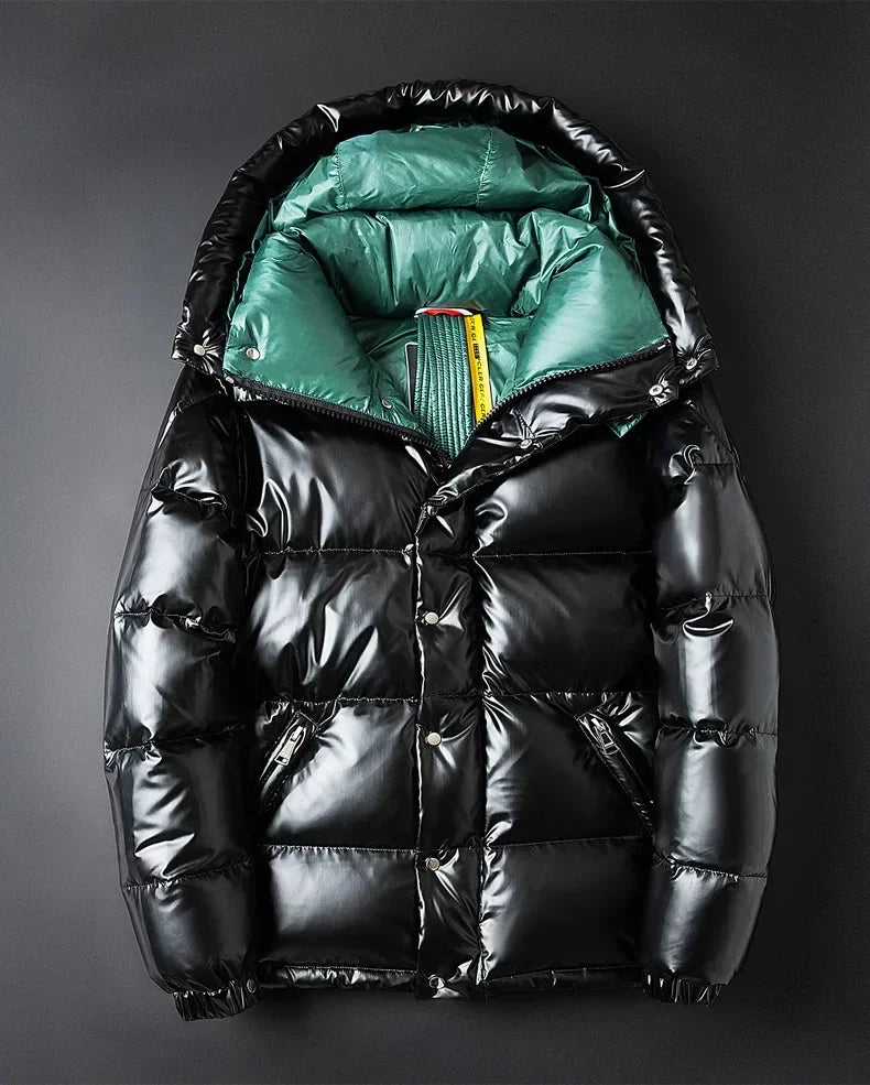 Veste doudoune noir d'hiver brillante pour homme