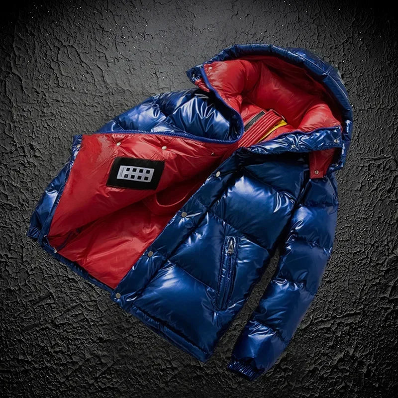 Veste doudoune noir d'hiver brillante pour homme