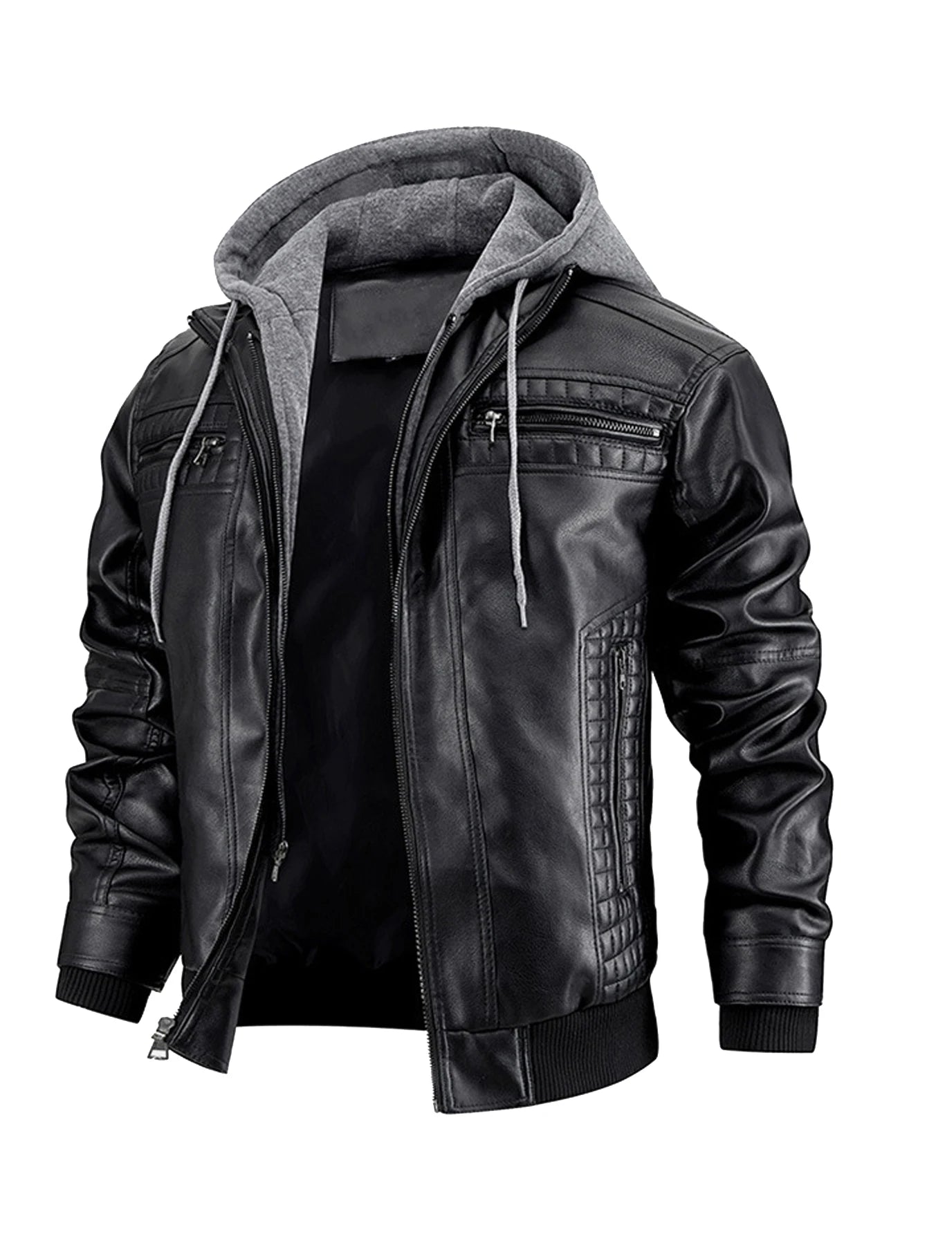 Veste en cuir à capuche homme