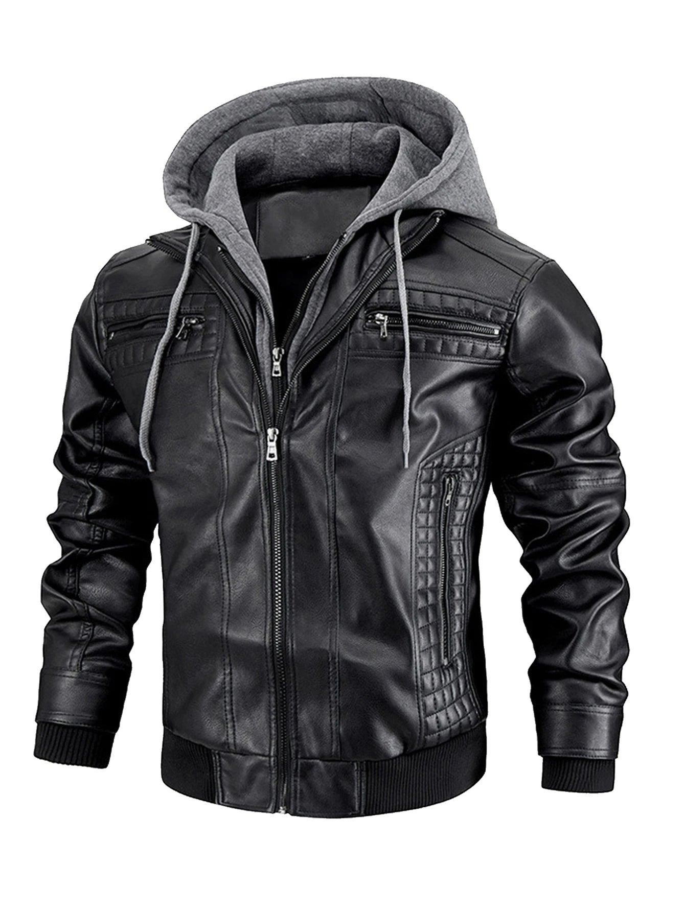 Veste en cuir à capuche homme
