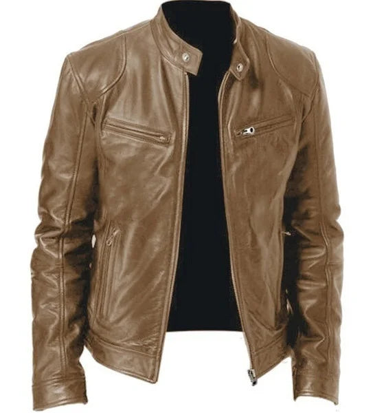 Vestes cuir biker col montant homme