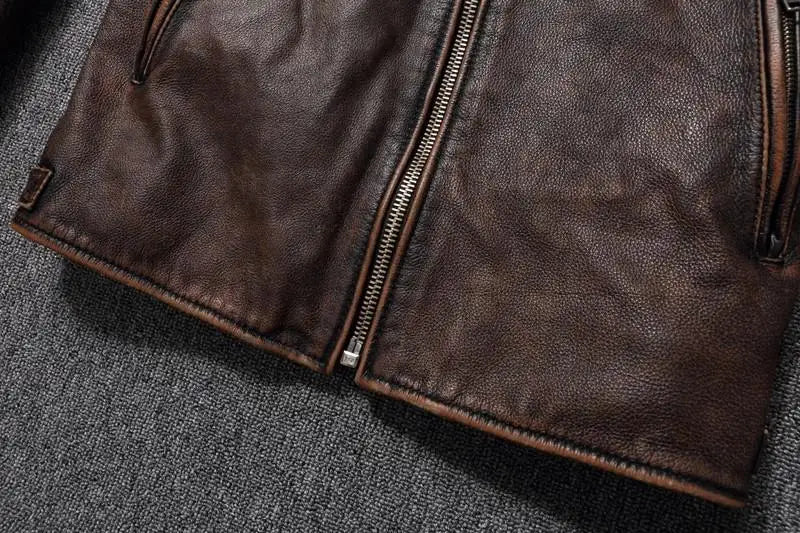 Veste style vintage en cuir de vachette véritable