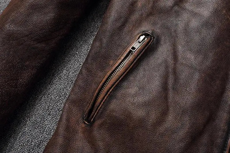 Veste style vintage en cuir de vachette véritable
