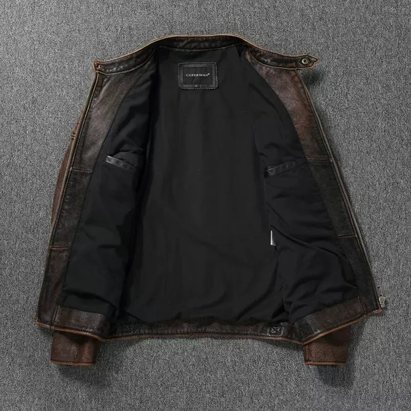 Veste style vintage en cuir de vachette véritable