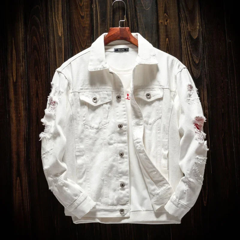Veste en Jean Streetwear déchirée Homme