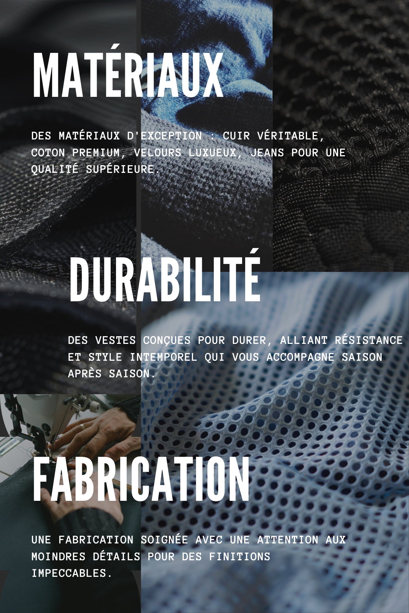 Vestes homme matériaux et fabrication