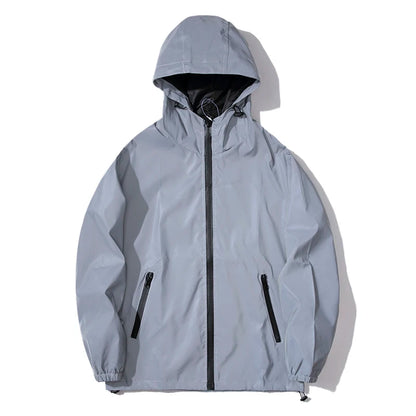 Veste imperméable réfléchissante à capuche avec fermeture éclair homme