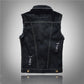 Veste en jean denim noir sans manche pour homme