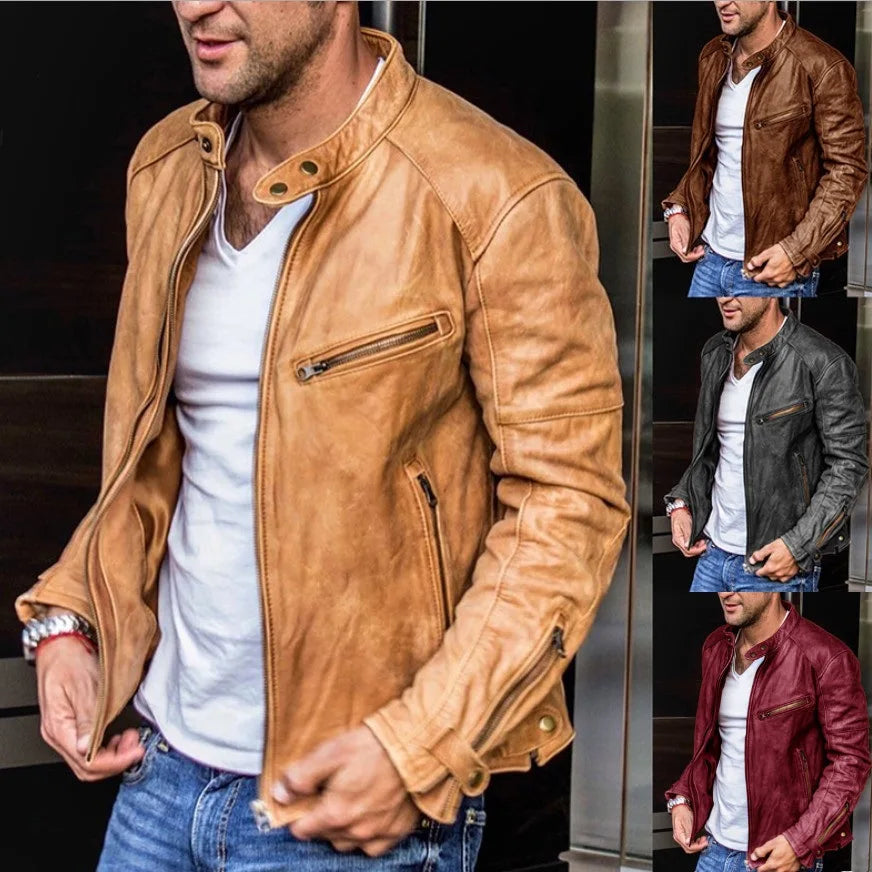 Veste en Cuir marron Classique Imperméable