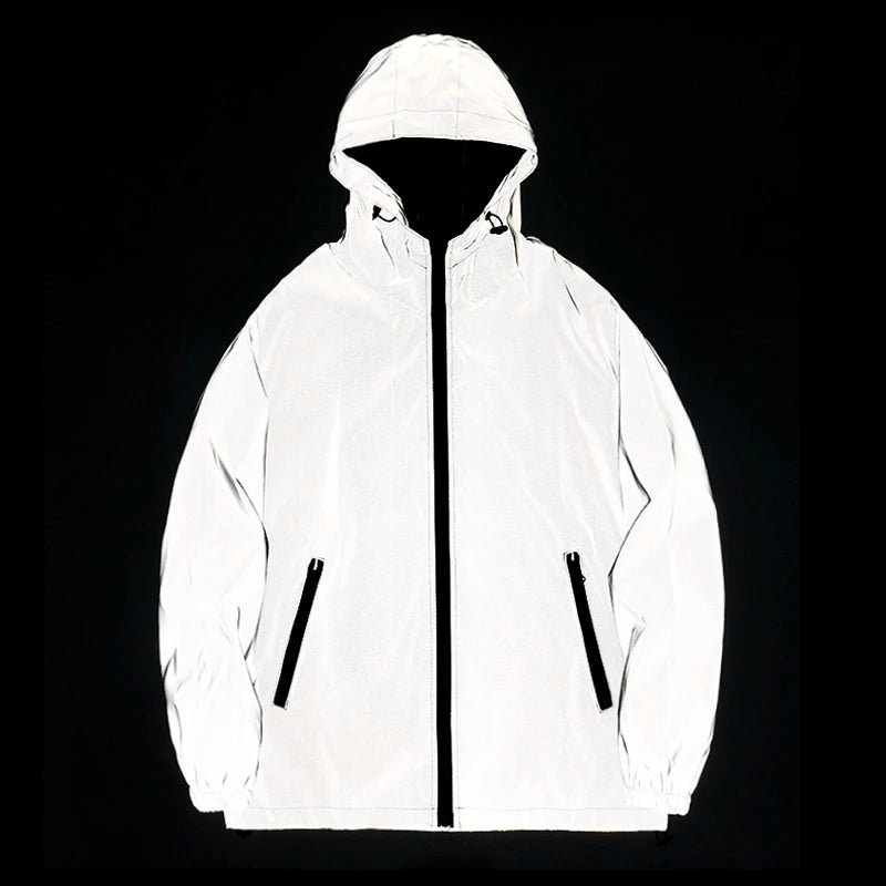 Veste imperméable réfléchissante à capuche avec fermeture éclair homme