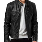 Vestes cuir biker col montant homme