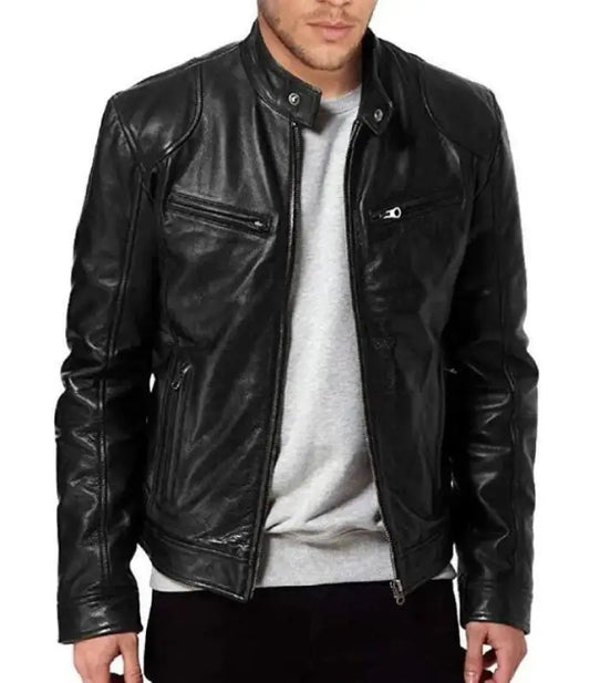 Vestes cuir biker col montant homme