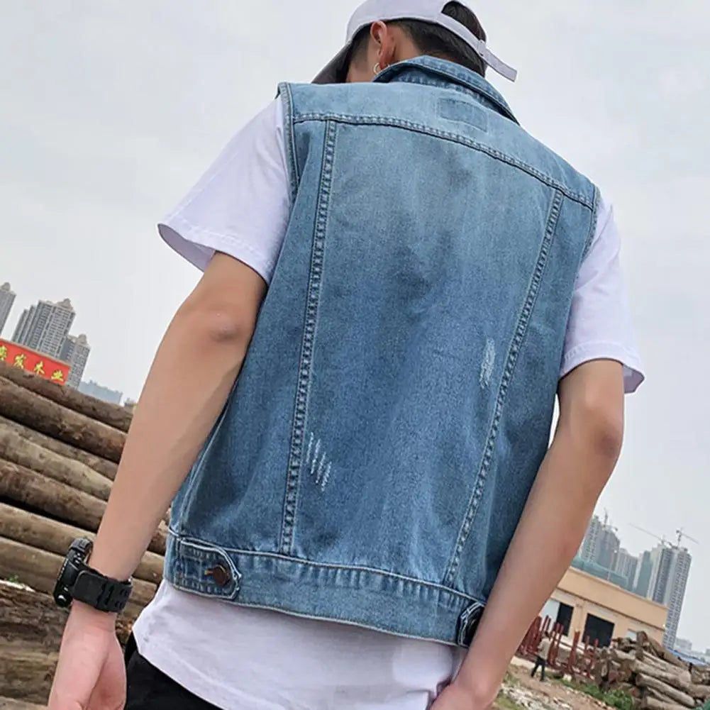 Veste en jean sans manches décontractée pour homme