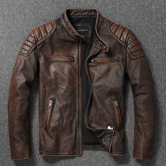Veste style vintage en cuir de vachette véritable
