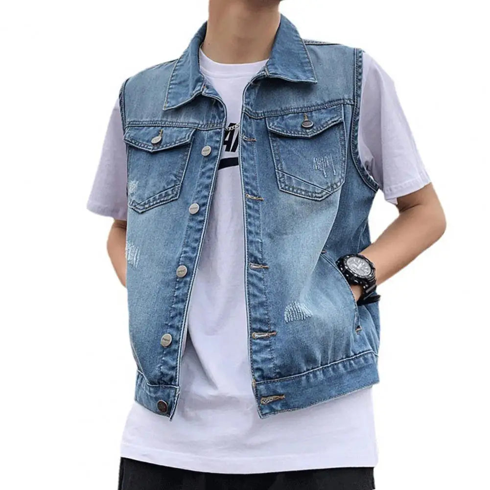 Veste en jean sans manches décontractée pour homme