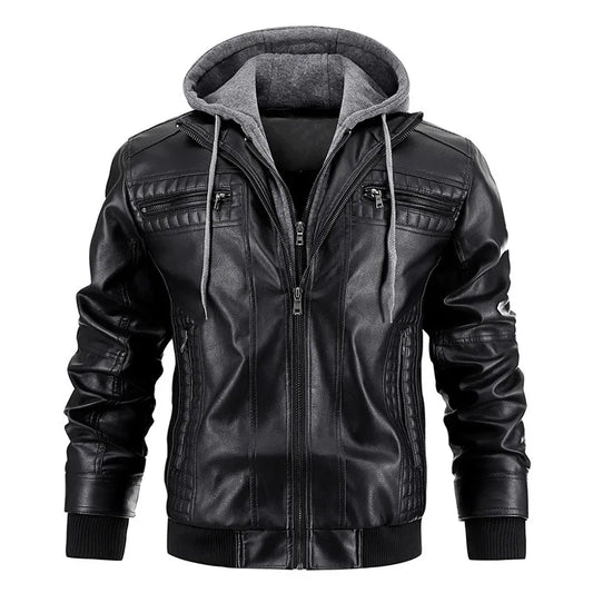 Veste en cuir à capuche homme