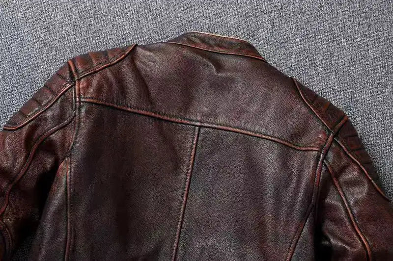 Veste style vintage en cuir de vachette véritable