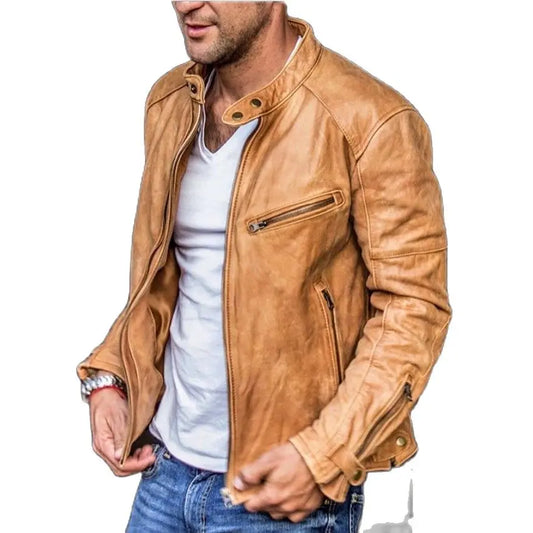 Veste en Cuir marron Classique Imperméable