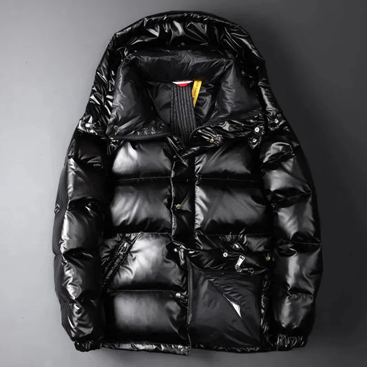 Veste doudoune noir d'hiver brillante pour homme