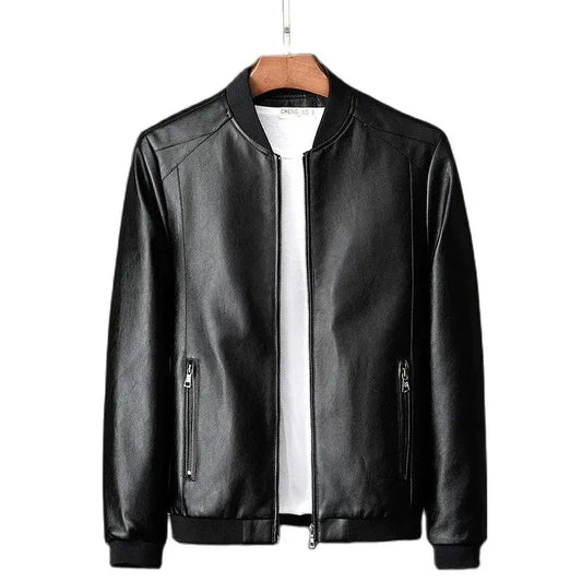 Veste en cuir décontractée poche fermeture éclair