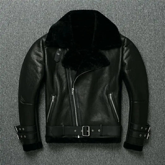 Veste en Cuir véritable à fourrure homme