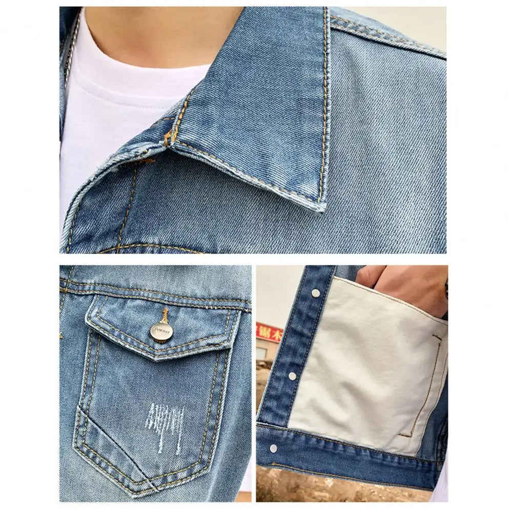 Veste en jean sans manches décontractée pour homme