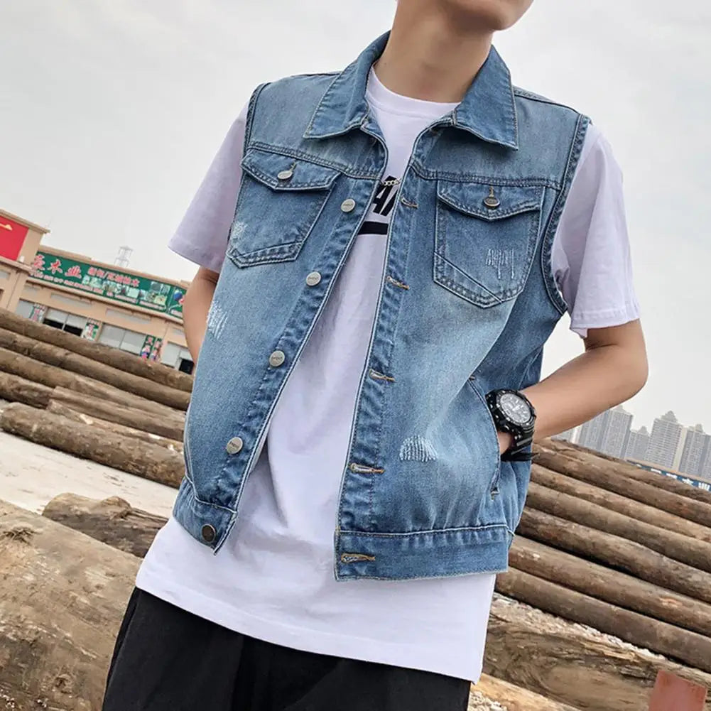 Veste en jean sans manches décontractée pour homme