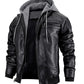 Veste en cuir à capuche homme