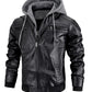 Veste en cuir à capuche homme