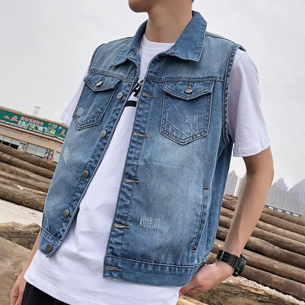 Veste en jean sans manches décontractée pour homme